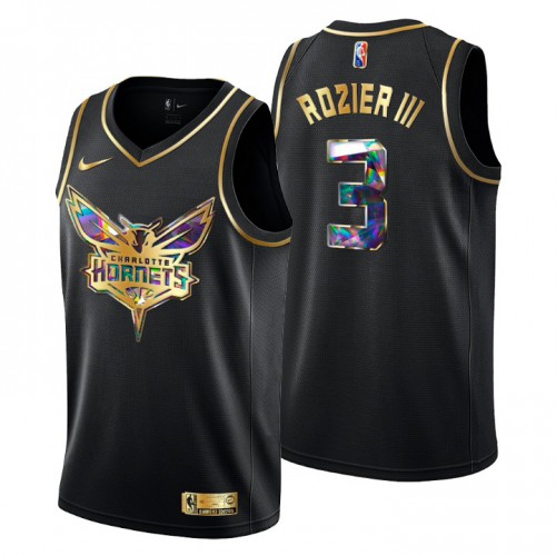 Charlotte Charlotte Hornets #3 Terry Rozier III Mens Golden Edition Diamond Logo 2021/22 Swingman Jersey - Black Mens