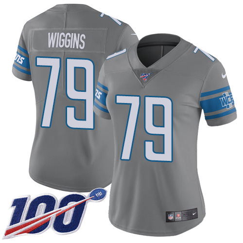 Detroit Lions #79 Kenny Wiggins Gray Women's Stitched Limited Rush 100th Season Jersey Womens