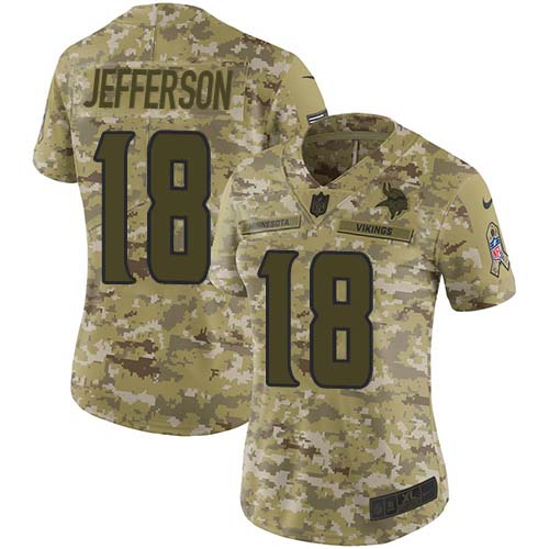 Vikings #18 Justin Jefferson Camo Women's Stitched Limited 2018 Salute To Service Jersey