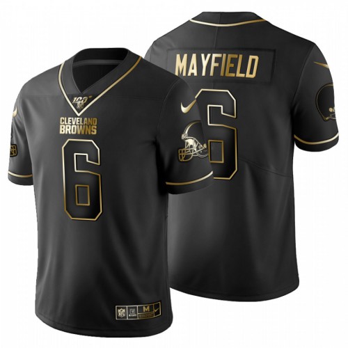 Cleveland Cleveland Browns #6 Baker Mayfield Men's Black Golden Limited 100 Jersey Men's