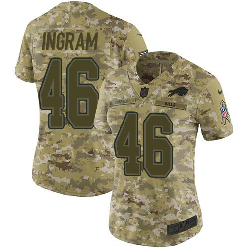 Bills #46 Ja'Marcus Ingram Camo Women's Stitched Limited 2018 Salute To Service Jersey