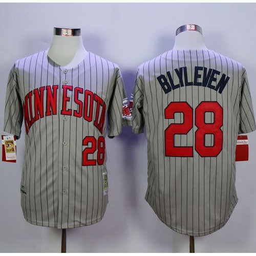 Mitchell And Ness 1987 Minnesota Twins #28 Bert Blyleven Grey Throwback Stitched Jersey Men's