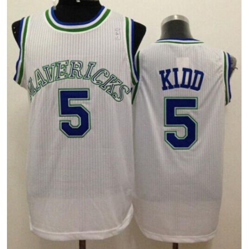Dallas Mavericks #5 Jason Kidd White Throwback Stitched Jersey Mens