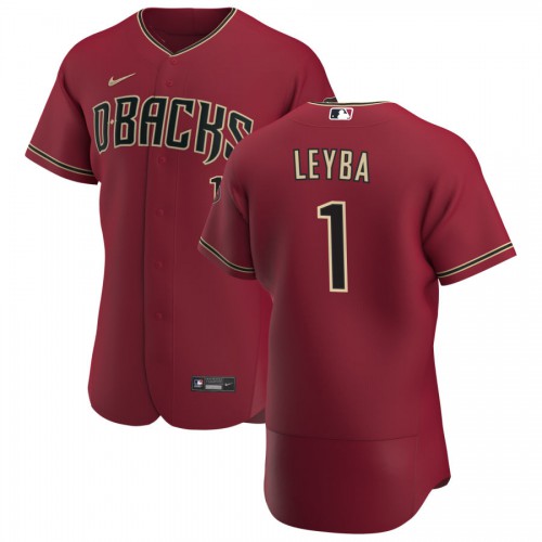 Arizona Arizona Diamondbacks #1 Domingo Leyba Men's Crimson Authentic Alternate Team Jersey Men's