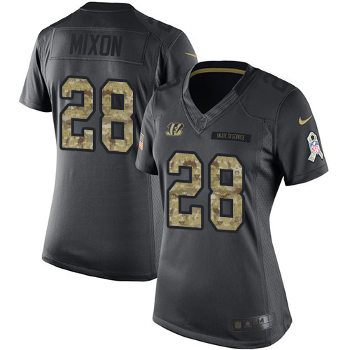 Bengals #28 Joe Mixon Black Women's Stitched Limited 2016 Salute To Service Jersey