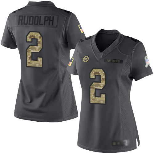 Pittsburgh Steelers #2 Mason Rudolph Black Women's Stitched Limited 2016 Salute to Service Jersey Womens