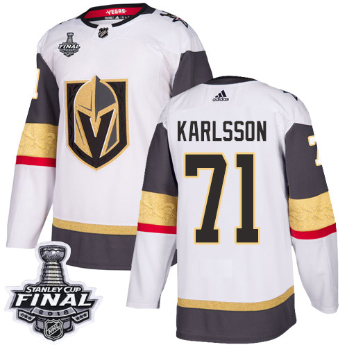 Adidas Golden Vegas Golden Knights #71 William Karlsson White Road Authentic 2018 Stanley Cup Final Stitched Jersey Men's