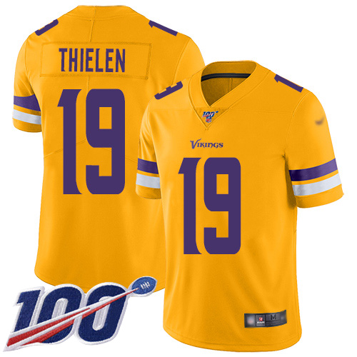Vikings #19 Adam Thielen Gold Men's Stitched Limited Inverted Legend 100th Season Jersey