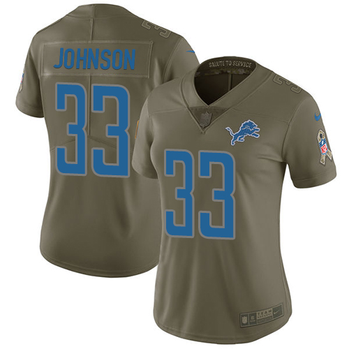 Detroit Lions #33 Kerryon Johnson Olive Women's Stitched Limited 2017 Salute to Service Jersey Womens
