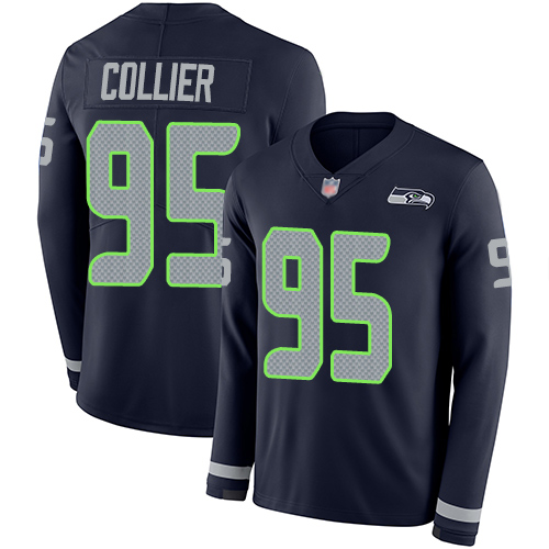 Seattle Seahawks #95 L.J. Collier Steel Blue Team Color Men's Stitched Limited Therma Long Sleeve Jersey Men's