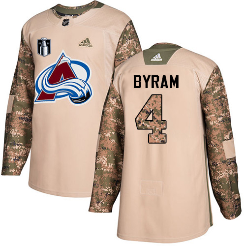 Adidas Colorado Avalanche #4 Bowen Byram Camo 2022 Stanley Cup Final Patch Authentic Veterans Day Stitched Jersey Men's