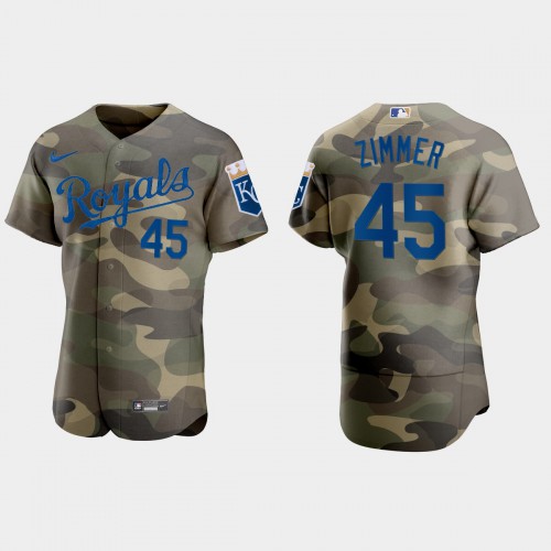 Kansas City Kansas City Royals #45 Kyle Zimmer Men's 2021 Armed Forces Day Authentic Jersey -Camo Men's