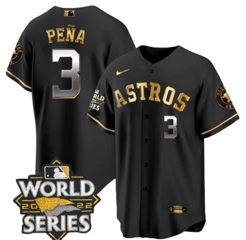 Houston Astros #3 Jeremy Pena Black Gold 2022 World Series Stitched Men's Jersey