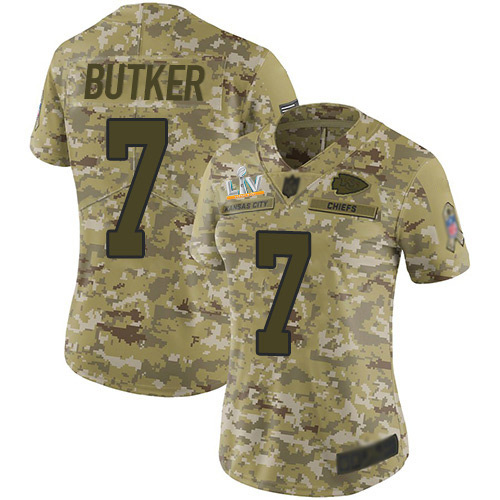 Chiefs #7 Harrison Butker Camo Women's Super Bowl LV Bound Stitched Limited 2018 Salute To Service Jersey