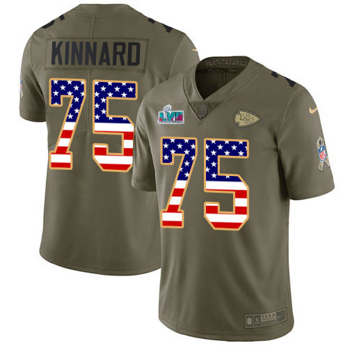 Chiefs #75 Darian Kinnard Olive/USA Flag Super Bowl LVII Patch Youth Stitched Limited 2017 Salute To Service Jersey