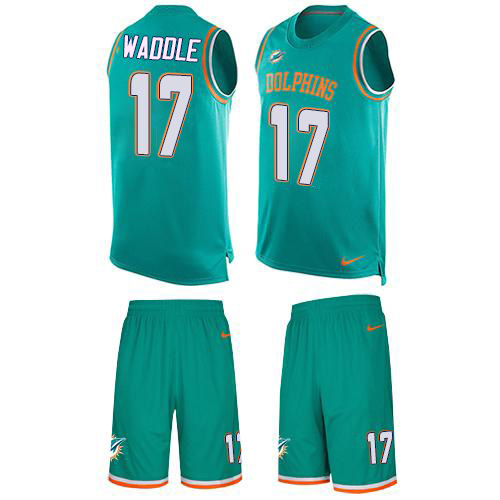 Dolphins #17 Jaylen Waddle Aqua Green Team Color Men's Stitched Limited Tank Top Suit Jersey
