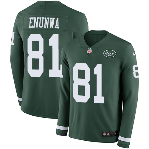 New York Jets #81 Quincy Enunwa Green Team Color Men's Stitched Limited Therma Long Sleeve Jersey Men's