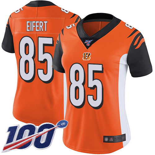 Cincinnati Bengals #85 Tyler Eifert Orange Alternate Women's Stitched 100th Season Vapor Limited Jersey Womens