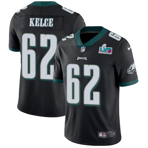 Eagles #62 Jason Kelce Black Super Bowl LVII Patch Alternate Men's Stitched Vapor Untouchable Limited Jersey
