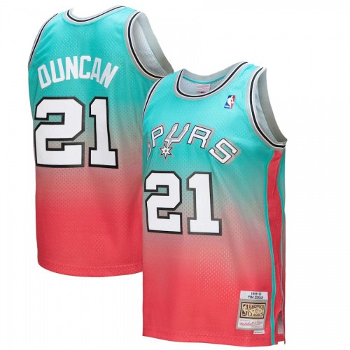 San Antonio San Antonio Spurs #21 Tim Duncan Mitchell & Ness Mens Pink/Teal 1998/99 Hardwood Classics Fadeaway Swingman Player Jersey Mens