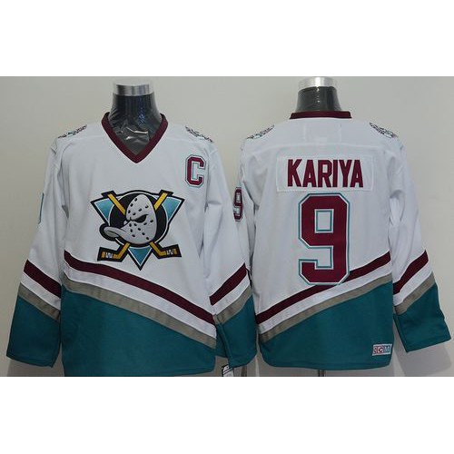 Anaheim Ducks #9 Paul Kariya White CCM Throwback Stitched Jersey Men's