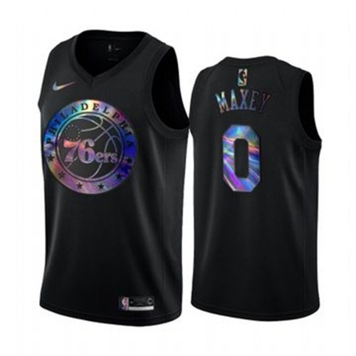 Philadelphia 76ers #0 Tyrese Maxey Mens Iridescent Holographic Collection Jersey - Black Mens