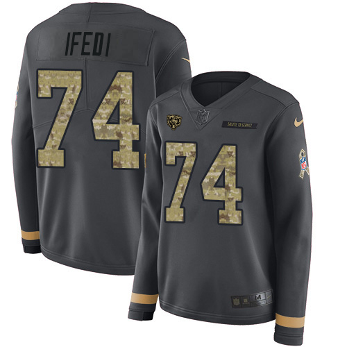 Chicago Bears #74 Germain Ifedi Anthracite Salute to Service Women's Stitched Limited Therma Long Sleeve Jersey Womens