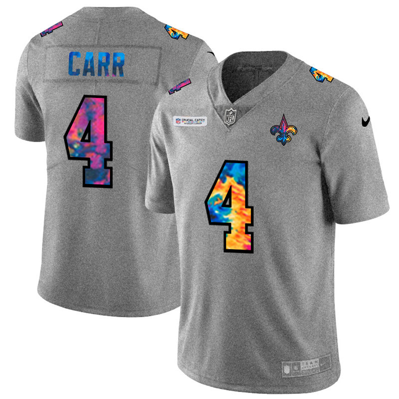 New Orleans Saints #4 Derek Carr Men's Multi-Color 2020 Crucial Catch Jersey Greyheather