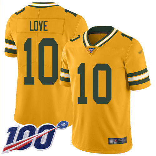 Packers #10 Jordan Love Gold Men's Stitched Limited Inverted Legend 100th Season Jersey