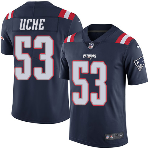 New England Patriots #53 Josh Uche Navy Blue Youth Stitched Limited Rush Jersey Youth