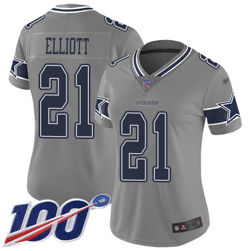Cowboys #21 Ezekiel Elliott Gray Women's Stitched Limited Inverted Legend 100th Season Jersey