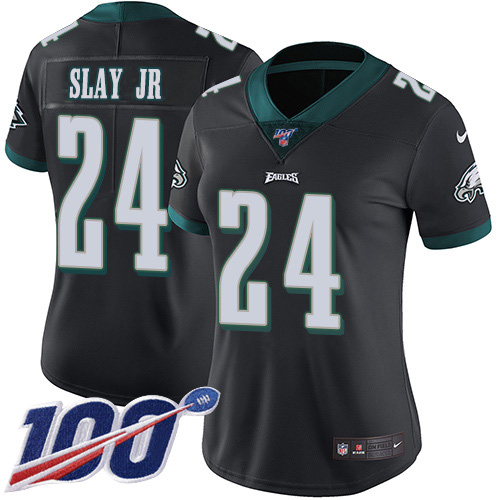 Philadelphia Eagles #24 Darius Slay Jr Black Alternate Women's Stitched 100th Season Vapor Untouchable Limited Jersey Womens