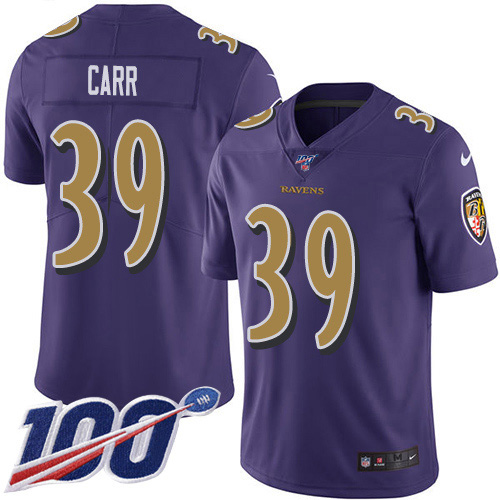 Baltimore Ravens #39 Brandon Carr Purple Men's Stitched Limited Rush 100th Season Jersey Men's