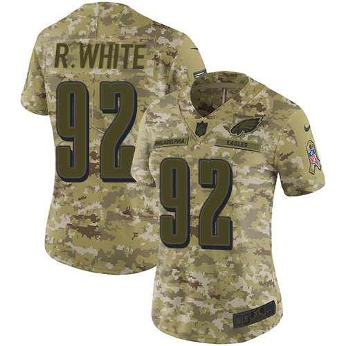 Philadelphia Eagles #92 Reggie White Camo Women's Stitched Limited 2018 Salute to Service Jersey Womens