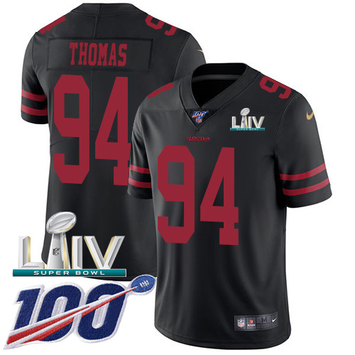 San Francisco 49ers #94 Solomon Thomas Black Super Bowl LIV 2020 Alternate Youth Stitched 100th Season Vapor Limited Jersey Youth