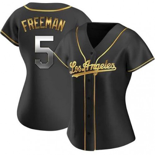 Los Angeles Los Angeles Dodgers #5 Freddie Freeman Women's Replica Black Golden Alternate Jersey Womens