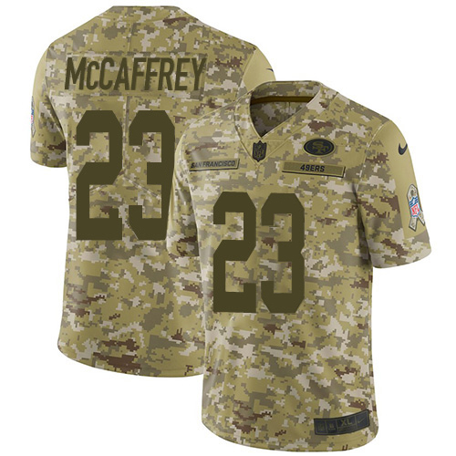49ers #23 Christian McCaffrey Camo Youth Stitched Limited 2018 Salute To Service Jersey
