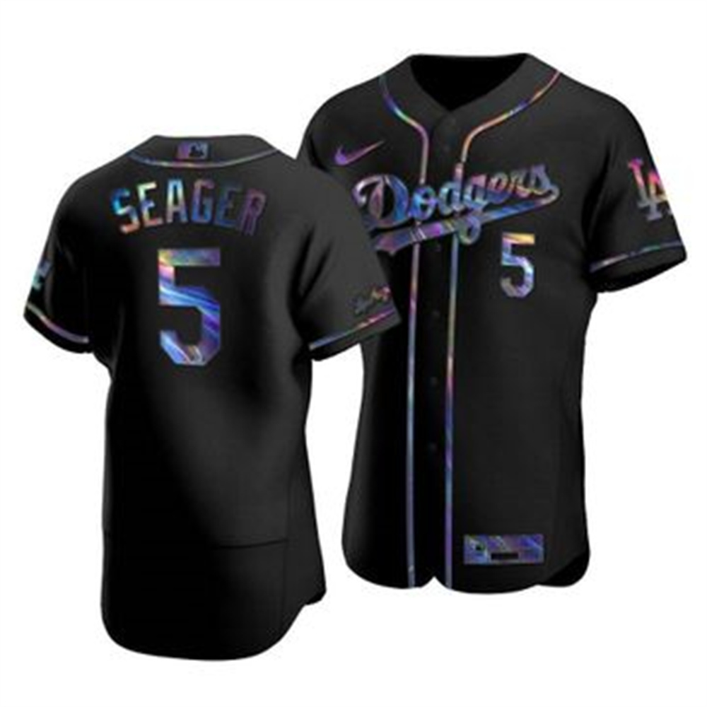 Los Angeles Dodgers #5 Corey Seager Men's Iridescent Holographic Collection Jersey - Black