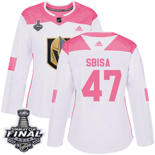 Adidas Golden Vegas Golden Knights #47 Luca Sbisa White/Pink Authentic Fashion 2018 Stanley Cup Final Women's Stitched Jersey Womens