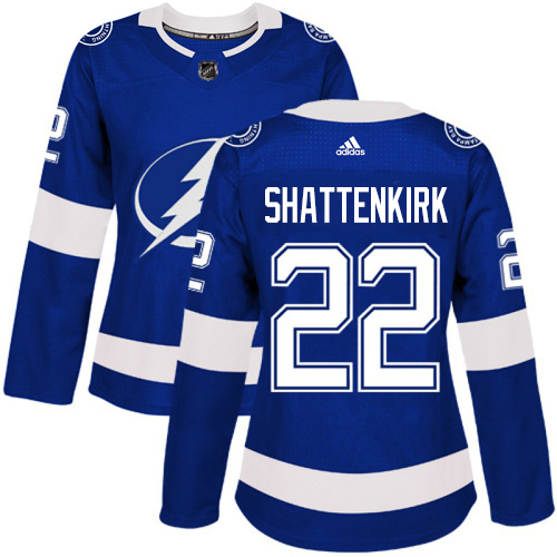 Adidas Tampa Bay Lightning #22 Kevin Shattenkirk Blue Home Authentic Women's Stitched Jersey Womens