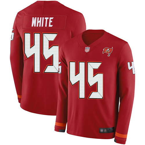 Buccaneers #45 Devin White Red Team Color Men's Stitched Limited Therma Long Sleeve Jersey