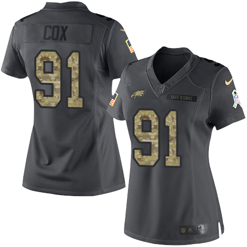 Philadelphia Eagles #91 Fletcher Cox Black Women's Stitched Limited 2016 Salute to Service Jersey Womens