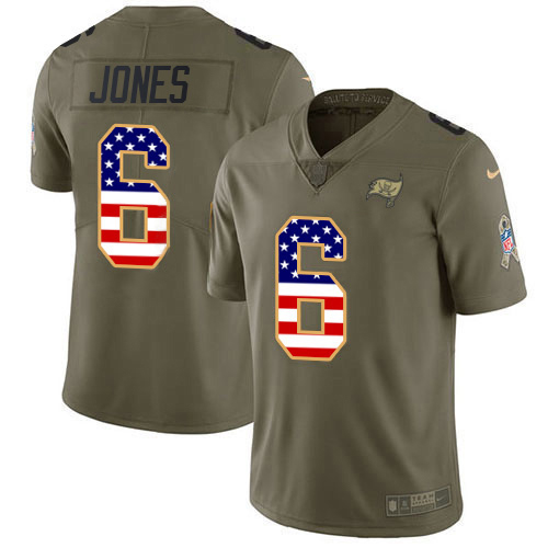 Buccaneers #6 Julio Jones Olive/USA Flag Men's Stitched Limited 2017 Salute To Service Jersey