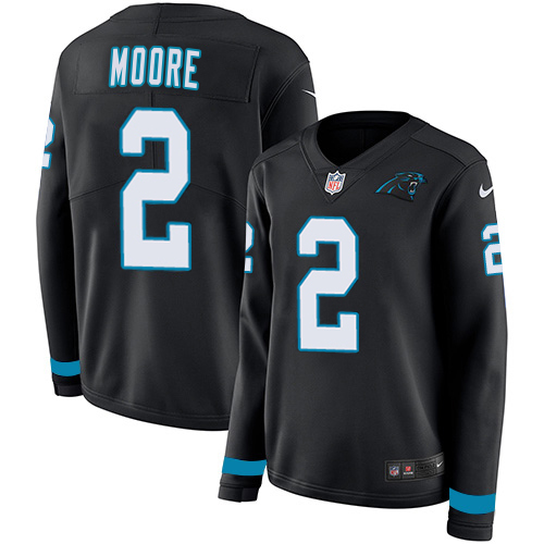 Panthers #2 DJ Moore Black Team Color Women's Stitched Limited Therma Long Sleeve Jersey