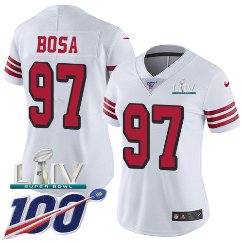 49ers #97 Nick Bosa White Super Bowl LIV 2020 Rush Women's Stitched Limited 100th Season Jersey