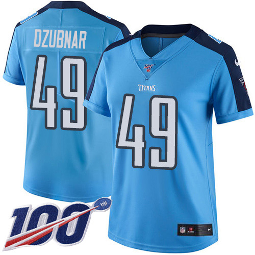 Tennessee Titans #49 Nick Dzubnar Light Blue Women's Stitched Limited Rush 100th Season Jersey Womens