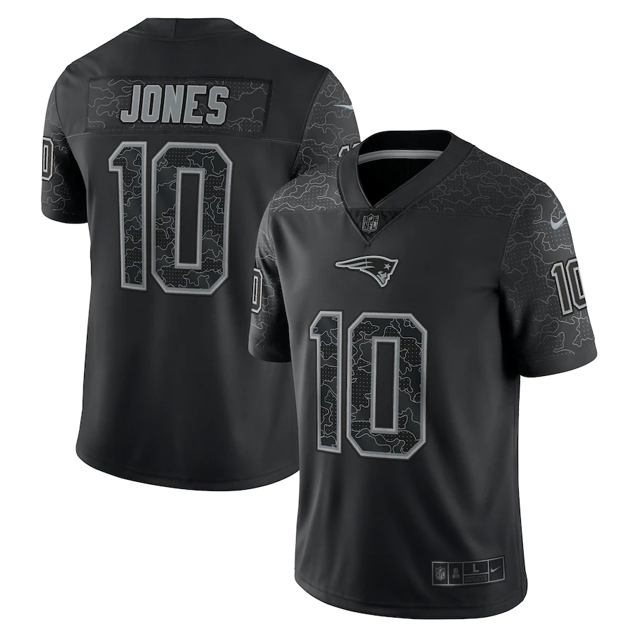 New England Patriots #10 Mac Jones Black Men's Black Reflective Limited Jersey