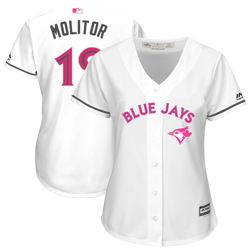 Toronto Blue Jays #19 Paul Molitor White Mother's Day Cool Base Women's Stitched Jersey Womens