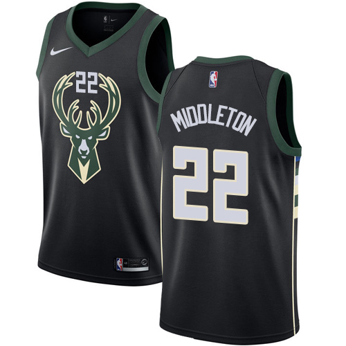 Milwaukee Bucks #22 Khris Middleton Black Swingman Statement Edition Jersey Mens