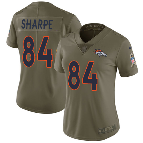 Denver Broncos #84 Shannon Sharpe Olive Women's Stitched Limited 2017 Salute to Service Jersey Womens
